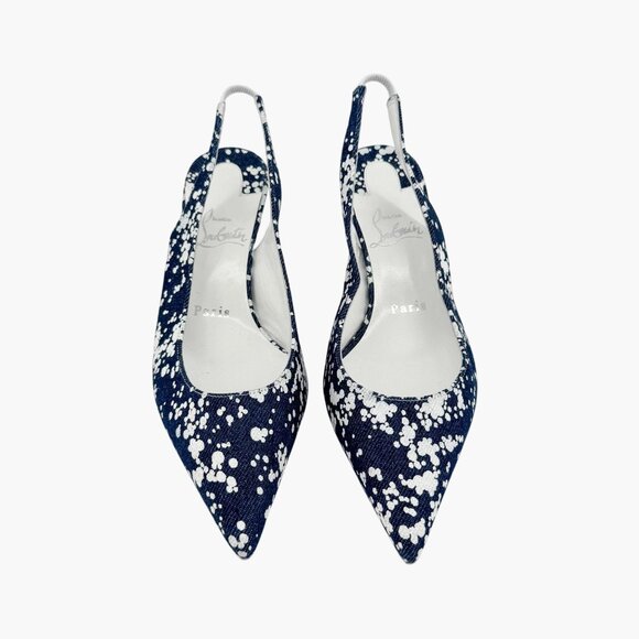 Christian Louboutin Kate Slingback 55 Pumps Blue Denim Size 37 US 7 Kitten Heels - Picture 2 of 14
